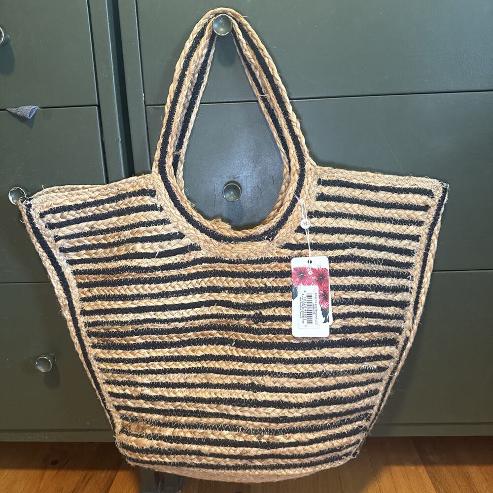 NEW America & Beyond Raven Stripe Eco Tote Bag Embroidered NWT